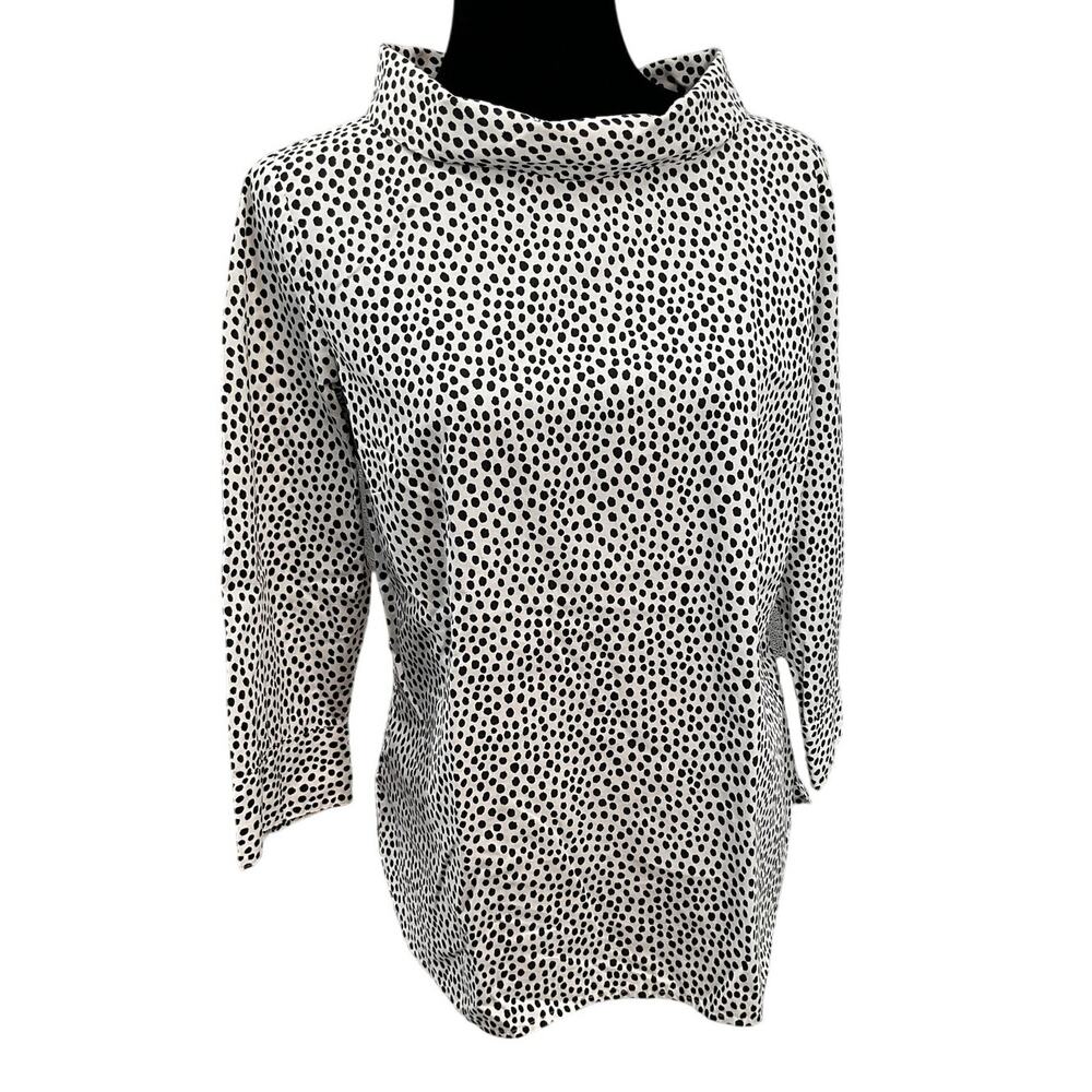 Talbots Black White Polka Dot 3/4 Sleeve Cowl-Neck Blouse Small Minimalist